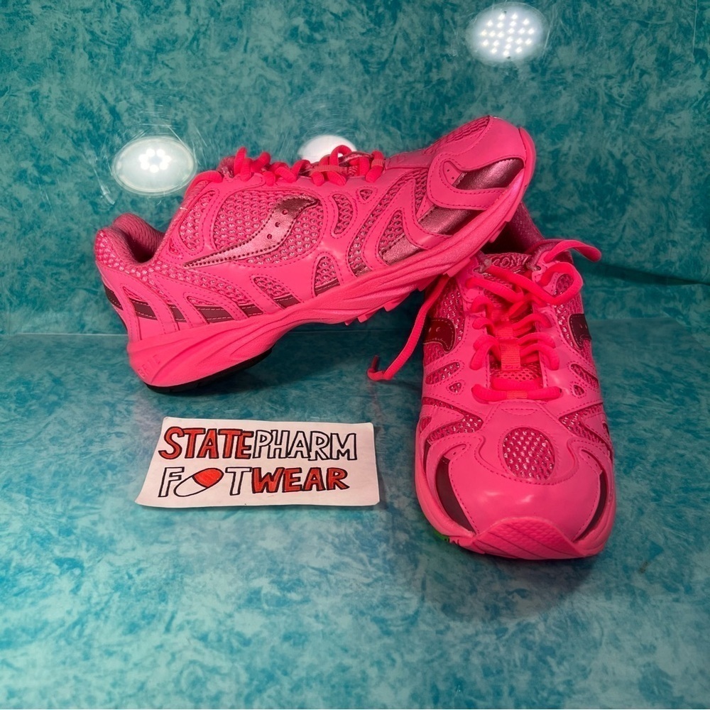 Saucony Grid Azura 2000 Neon Pink Men’s Leather Low Top Athletic Shoes Size 8.5